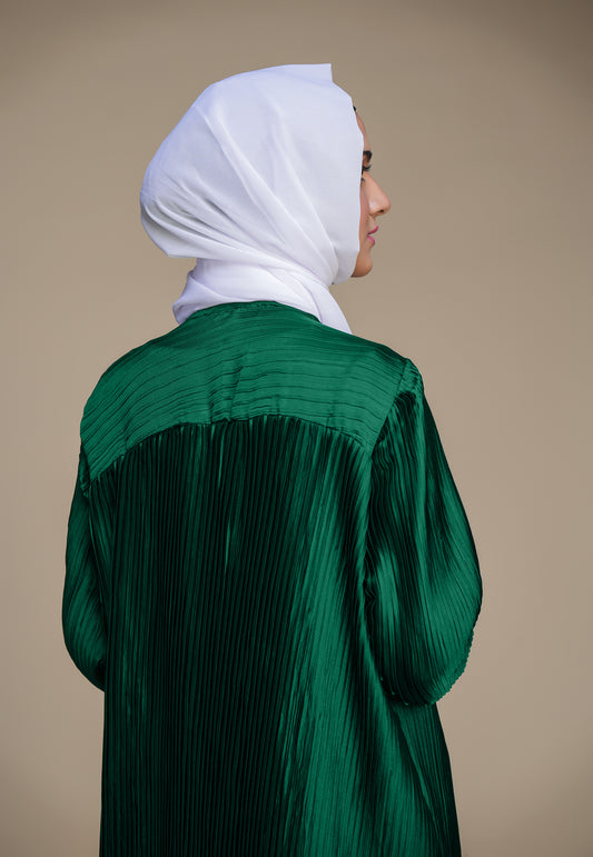 Rhinestone Pleat Abaya - Green