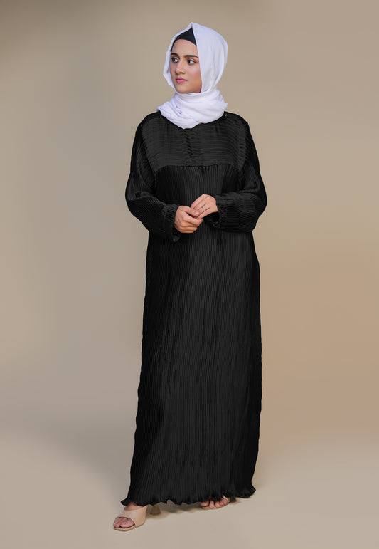 Rhinestone Pleat Abaya - Black
