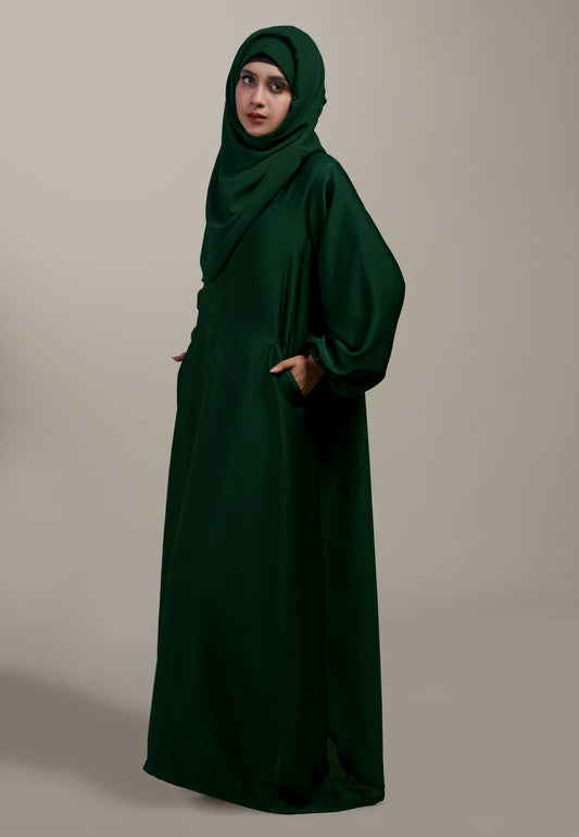 Dreamy Pocket Abaya - Dark Green