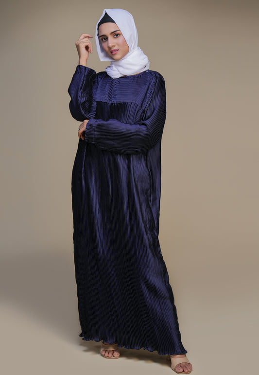 Rhinestone Pleat Abaya - Blue