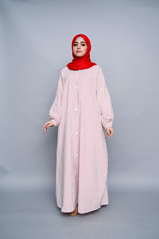 Lawn Abaya - Crimson Stripe Abaya
