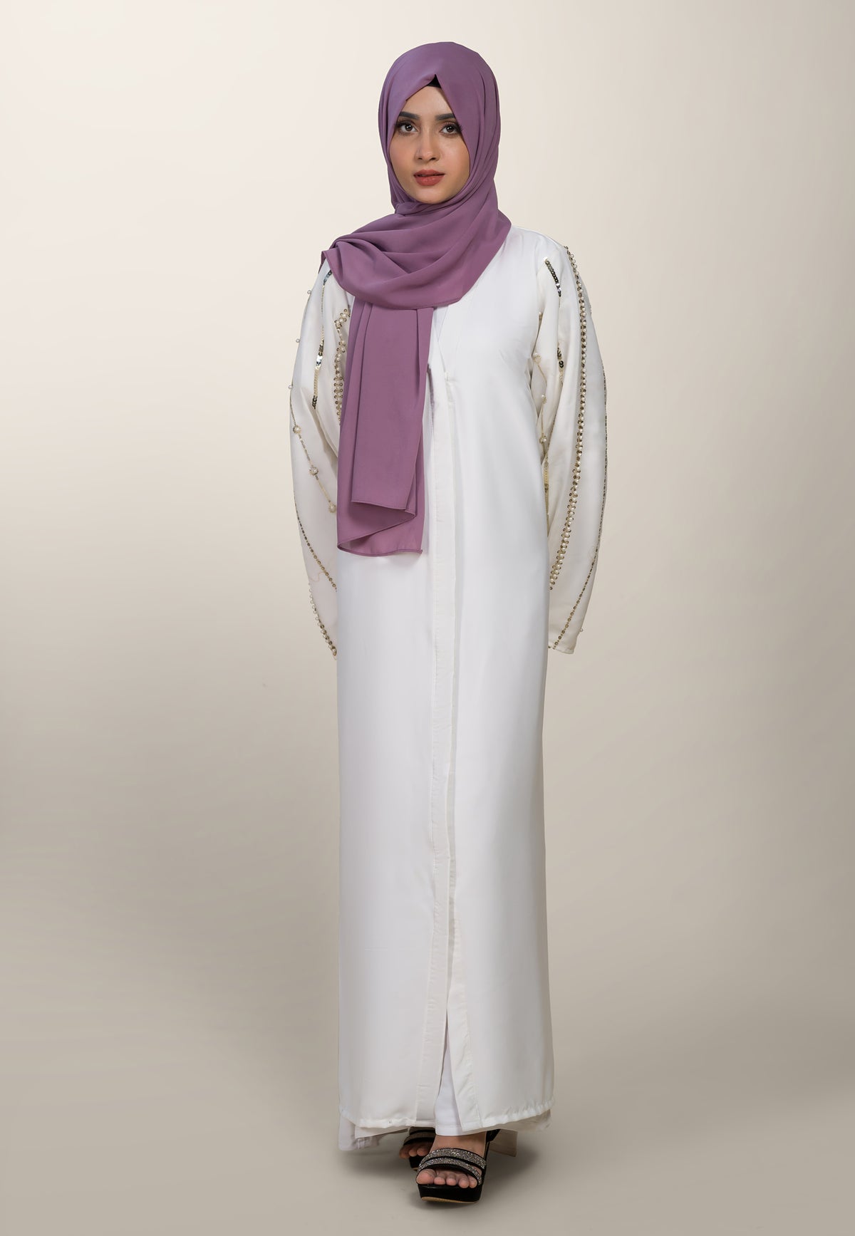 Midnight Bloom Abaya - White