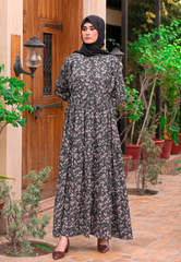 Black Flora Printed Abaya