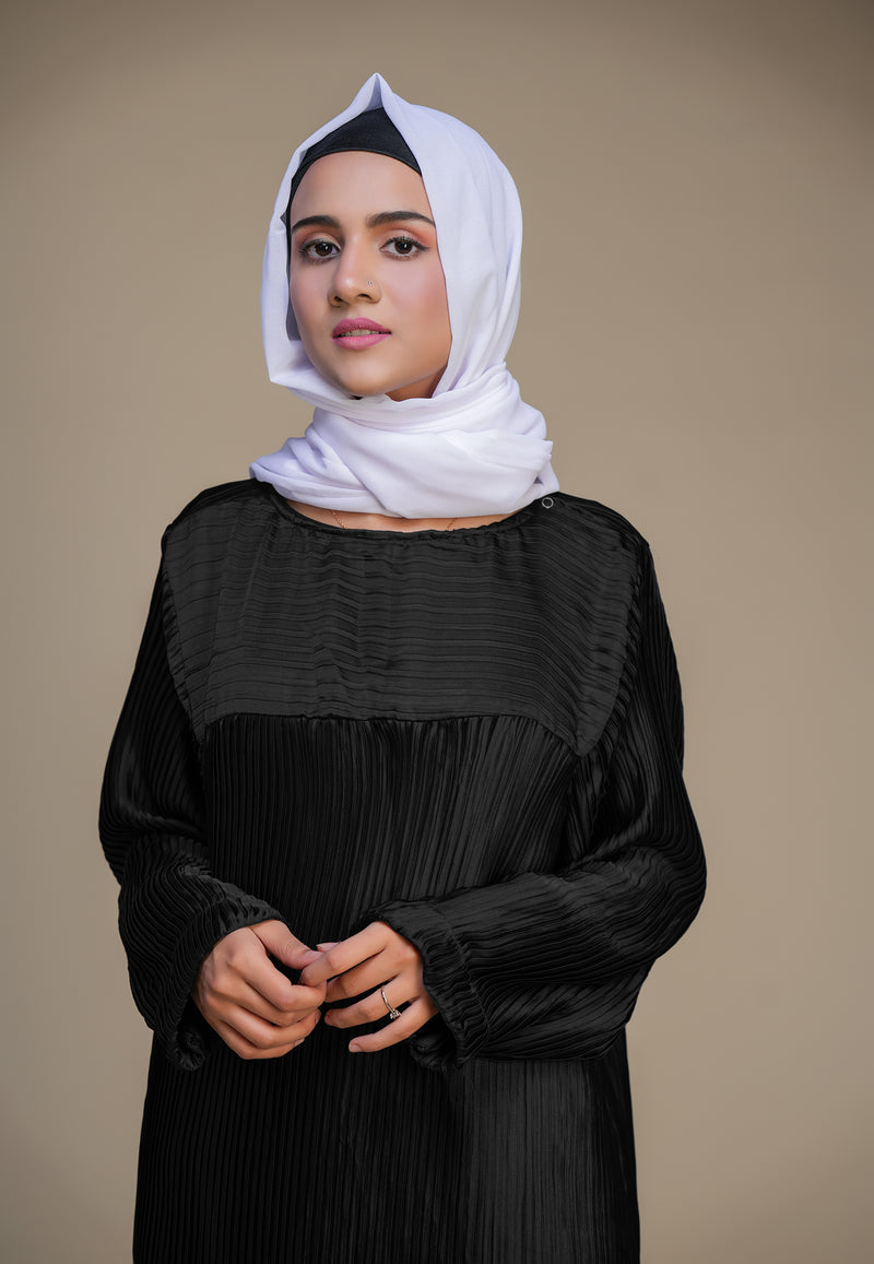 Rhinestone Pleat Abaya - Black