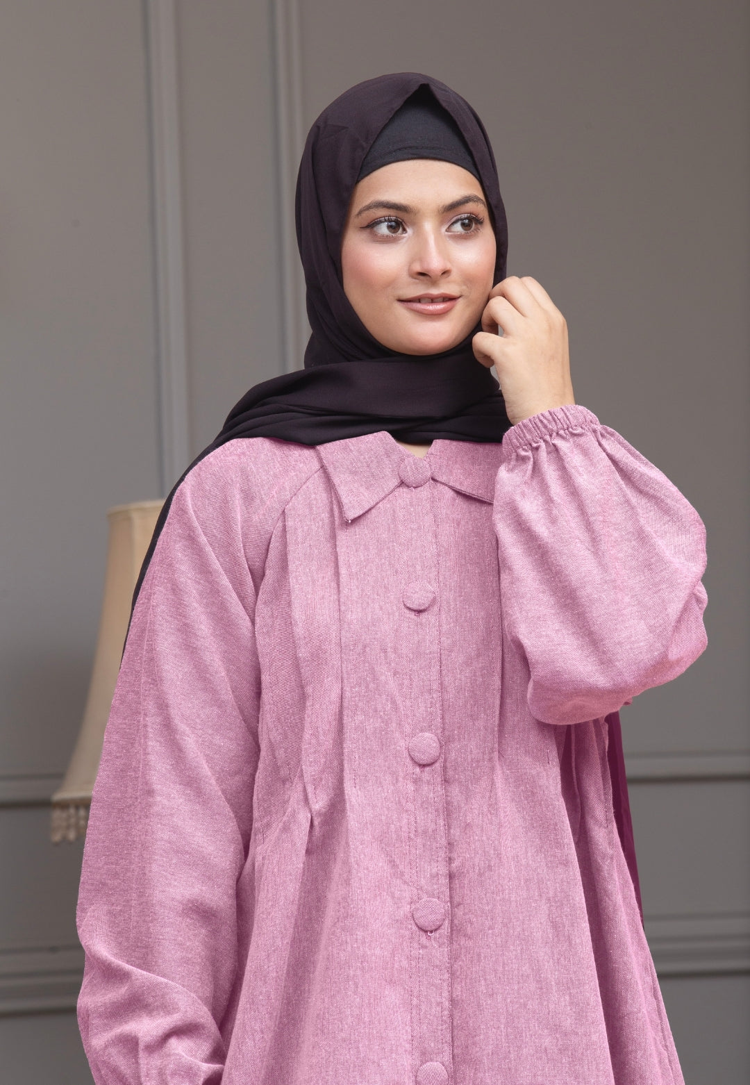 Midnight Denim Abaya - Pink