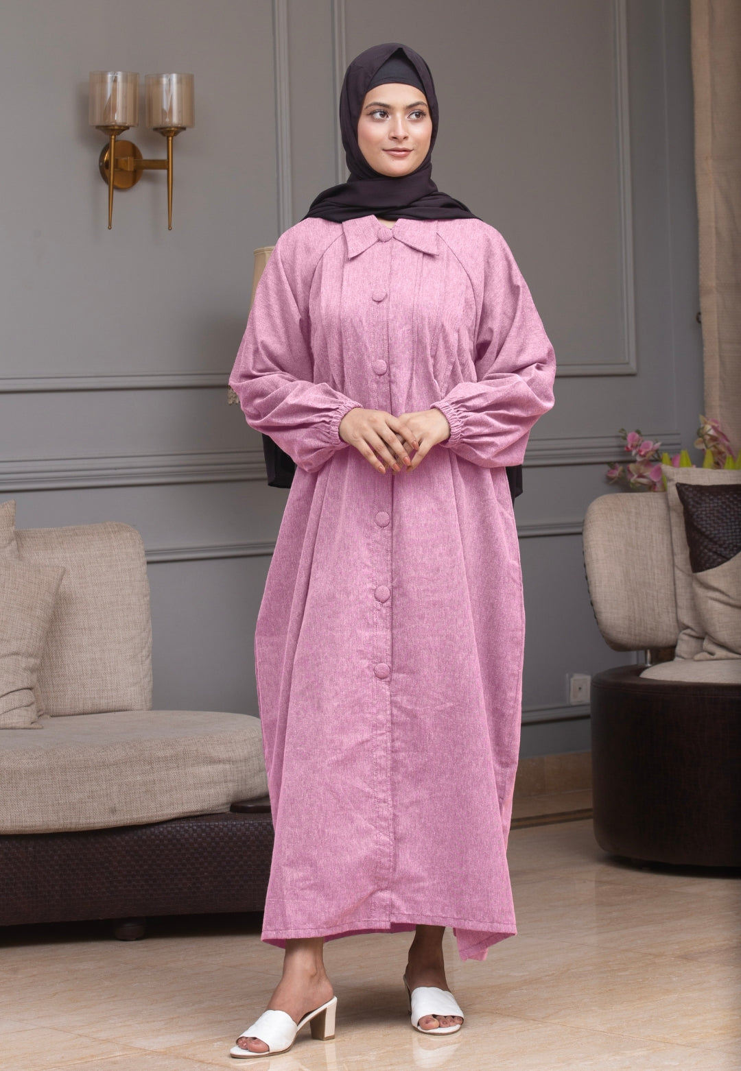 Midnight Denim Abaya - Pink