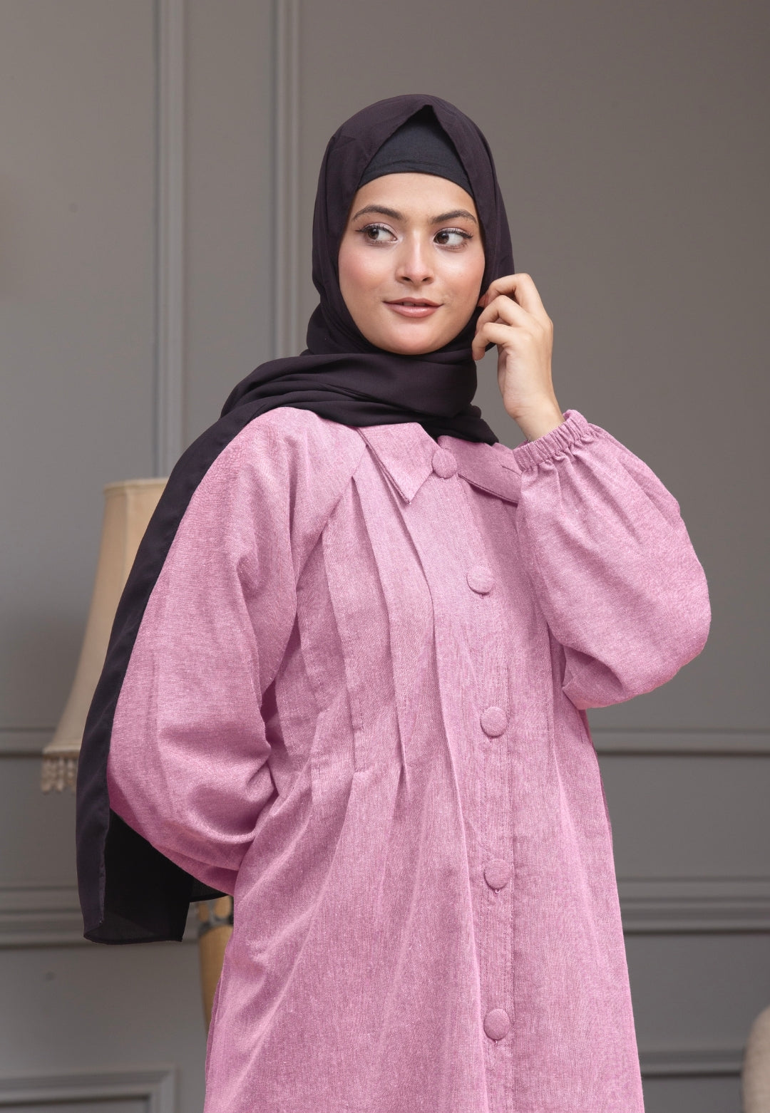 Midnight Denim Abaya - Pink