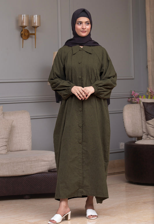 Midnight Denim Abaya - Olive Green