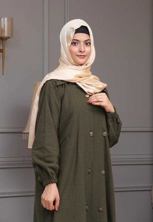 Berry Denim Abaya - Olive Green