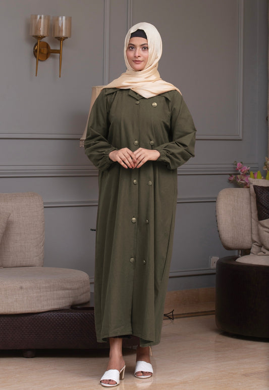 Berry Denim Abaya - Olive Green