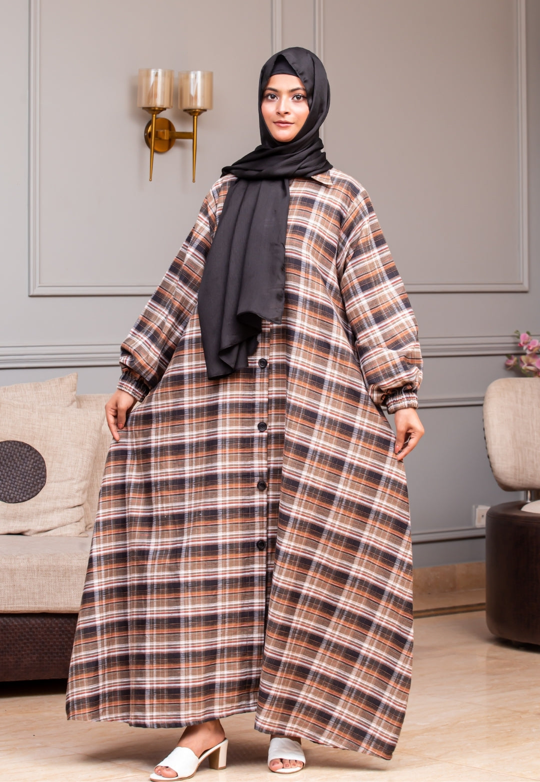 Lawn Abaya - Checkered Print