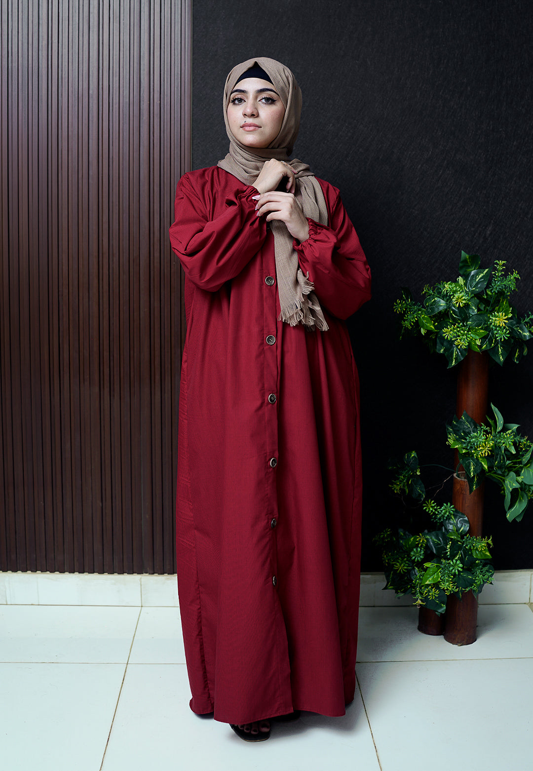 Lawn Abaya - Deep Maroon