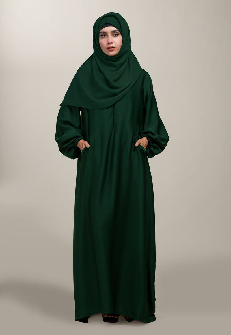Dreamy Pocket Abaya - Dark Green