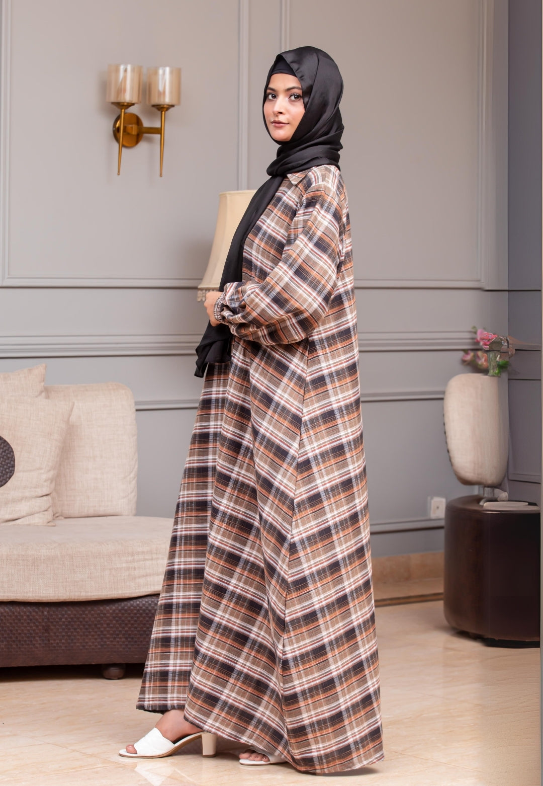 Lawn Abaya - Checkered Print