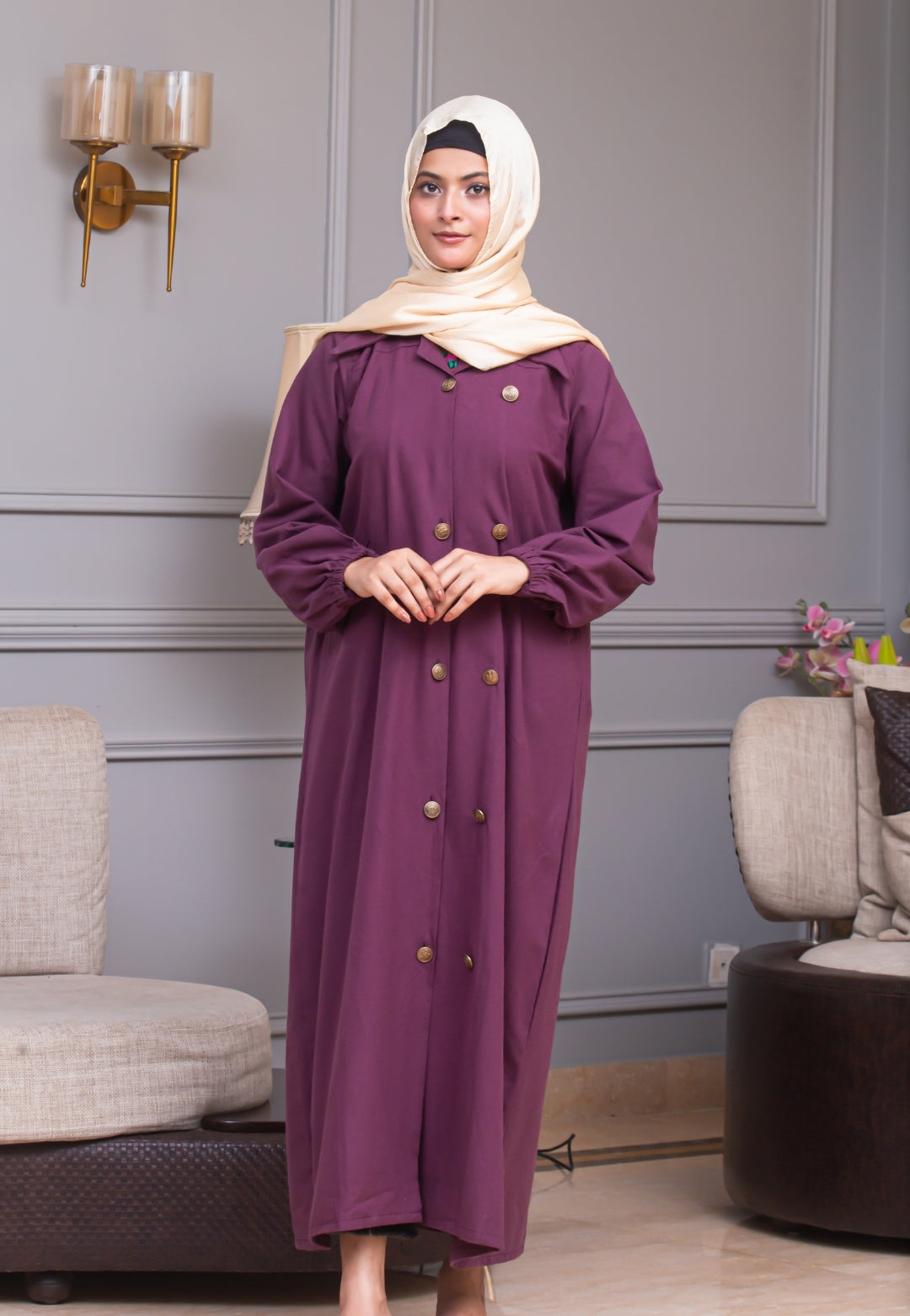 Berry Denim Abaya - Plum