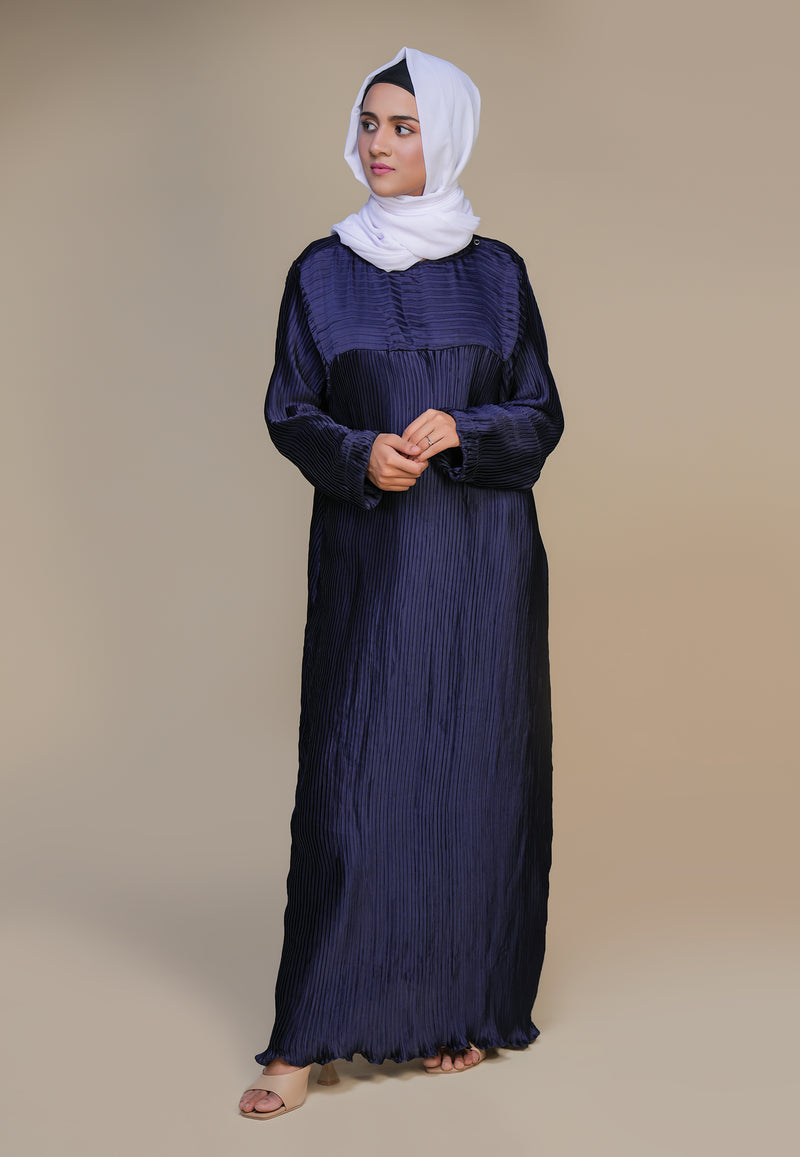 Rhinestone Pleat Abaya - Blue