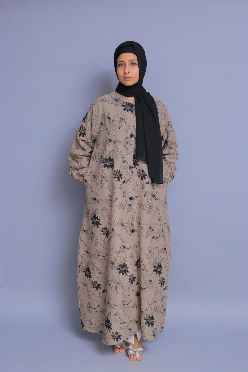 Brown Floral Abaya
