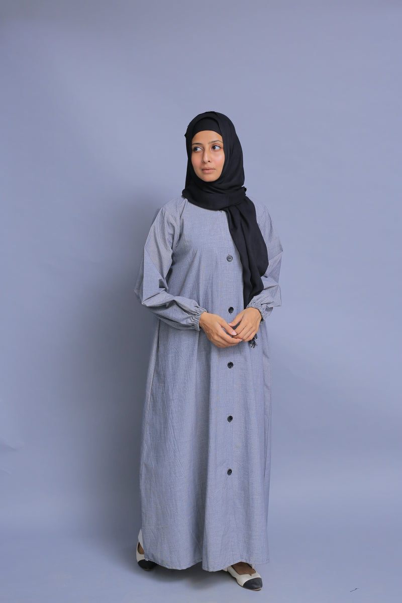 Grey Micro Checker Abaya