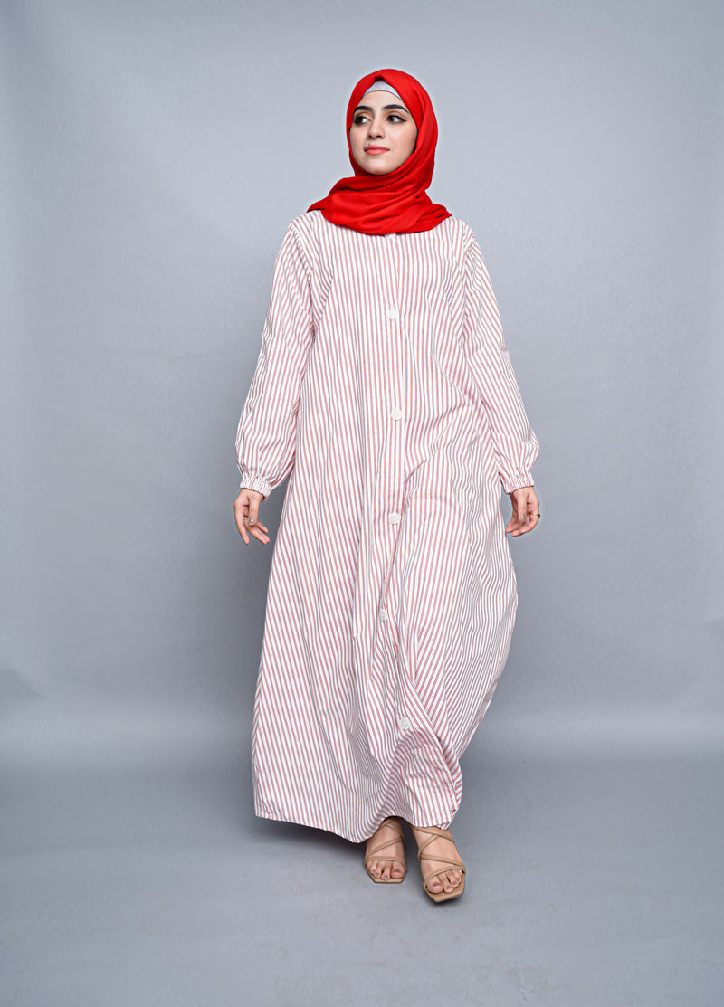 Lawn Abaya - Crimson Stripe Abaya