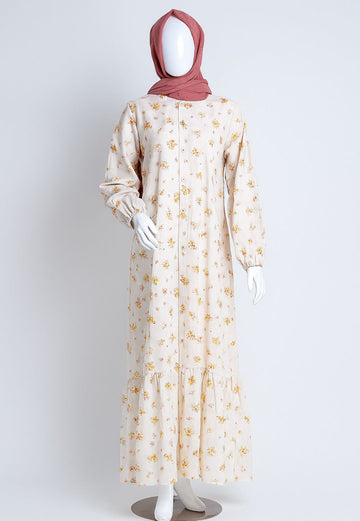 Lawn Abaya - Blossom Beige Floral