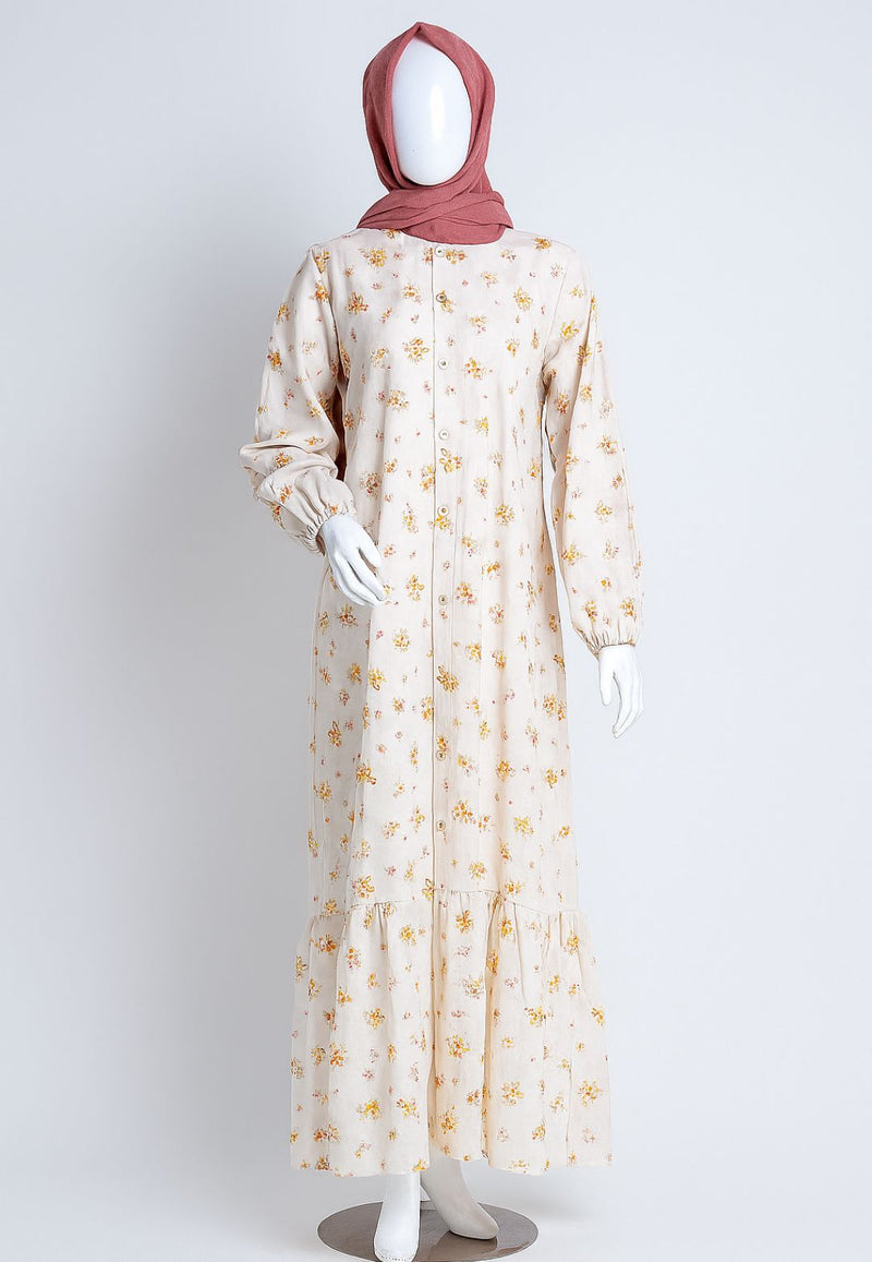 Lawn Abaya - Blossom Beige Floral