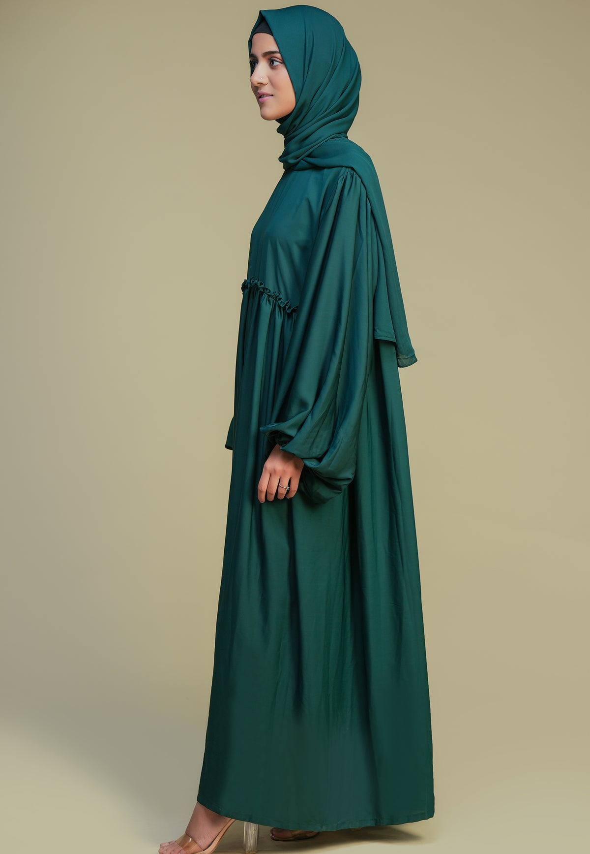 princess abaya dress White Chiffon Princess Dress Abaya with Lantern Sleeves